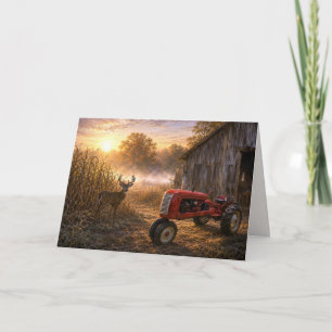 Tarjeta Día del Padre Venado de cola blanca y Tractor Anti