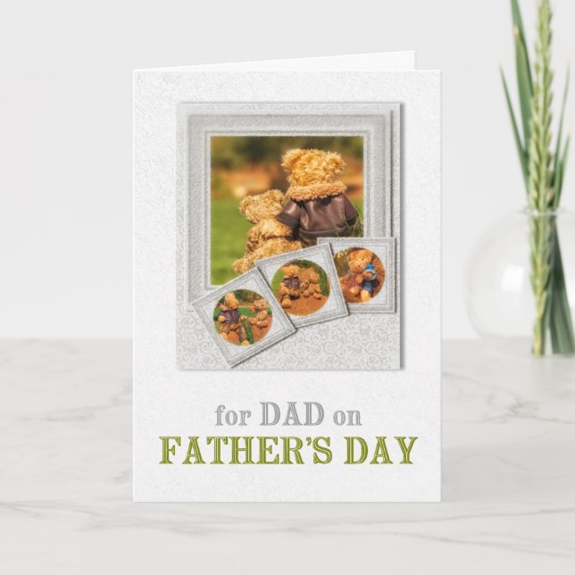 Tarjeta Día del Padre y Padre del Hijo del Oso de Teddy (Anverso)