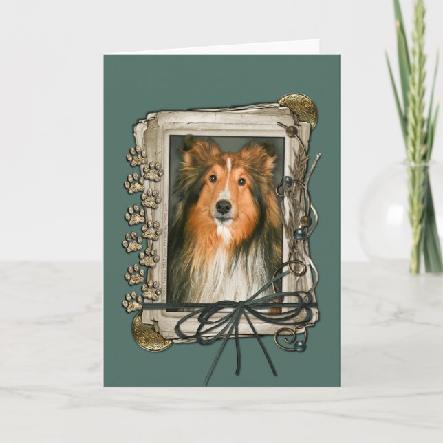 Tarjeta Día del Padres - Papas de piedra - Sheltie (Anverso)