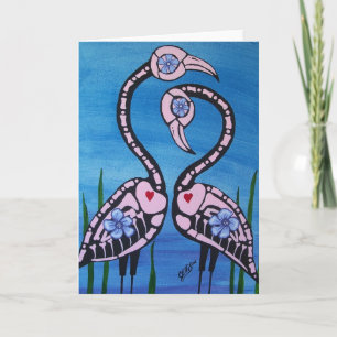 Tarjeta Día del Par de Flamingo Rosa Muerto