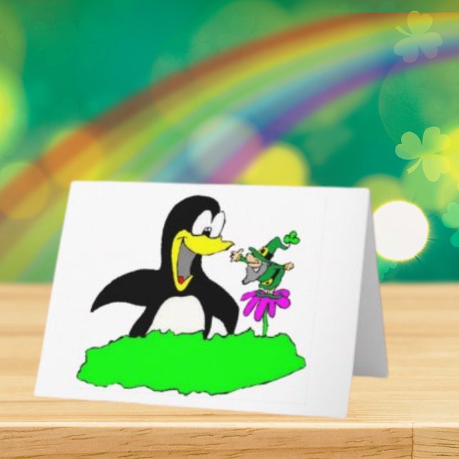 Tarjeta Día del Pingüino y Leprechaun (Penguin and Leprechaun St Patrick's Day Card)