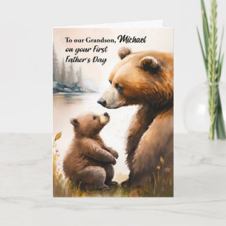 Tarjeta Día del Primer Padre Abuelo Papa y oso bebé