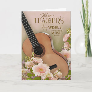 Tarjeta Día del Profesor de Guitarra Elegante Floral