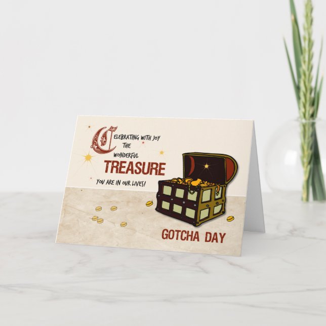 Tarjeta Día del Tesoro del Pirata Gotcha, chico (Anverso)