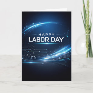 Tarjeta Día del Trabajo Azul Futurista Feliz