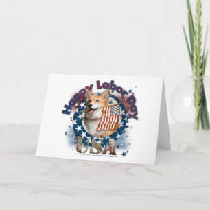 Tarjeta Día del Trabajo - Bandera ondulando - Corgi - Owen