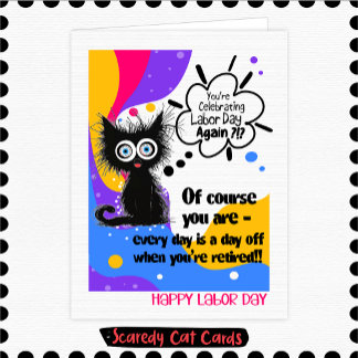 Tarjeta Día del Trabajo del Gato Miedoso