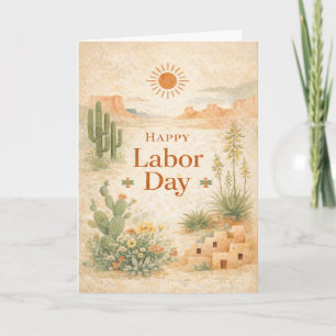 Tarjeta Día del Trabajo Feliz Paisaje Verde Naranja Desier
