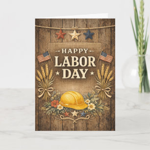 Tarjeta Día del Trabajo Patriótico Rústico de Madera de Gr