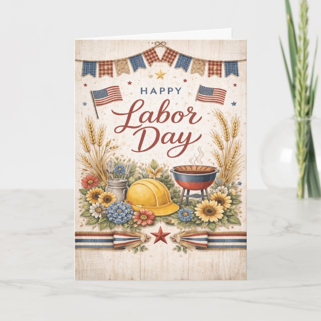Tarjeta Día del Trabajo Rústico Americano Feliz (Anverso)