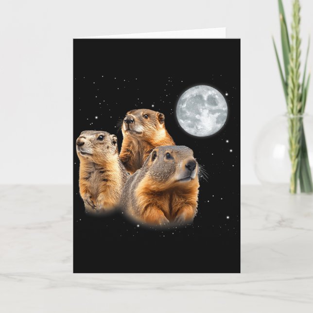 Tarjeta Día divertido de tres marmotas luna marmota (Anverso)