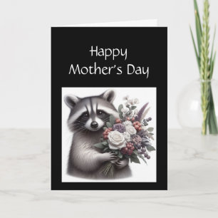 Tarjeta Día divertido del mapache de la madre Mapache flor