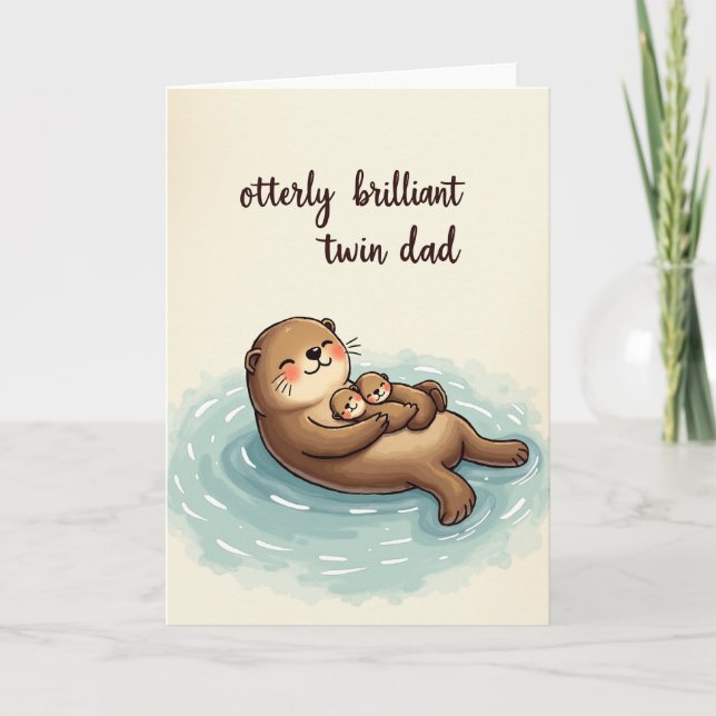 Tarjeta Día Dulcemente Otterly de los Papás Gemelos (Anverso)