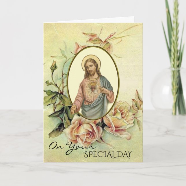 Tarjeta Día Especial del Sagrado Corazón de Jesús Rosas (Anverso)