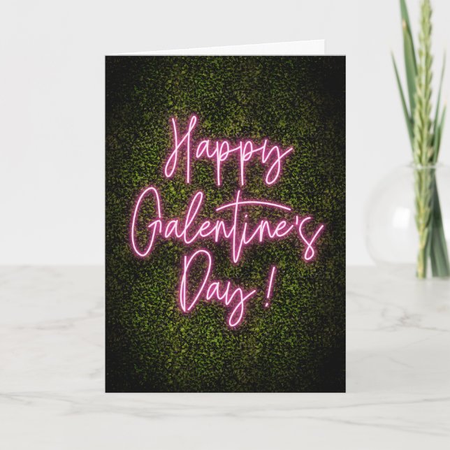 Tarjeta Día Feliz de Galentine Señal de Neón Día de San Va (Anverso)