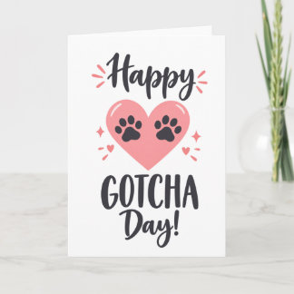 Tarjeta Día Feliz de la Adopción de Gatos – Corazón Rosa