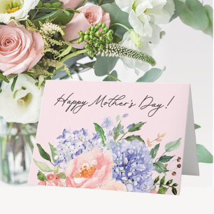 Tarjeta Día Feliz de la Madre Floral Azul Rosa Acuarela