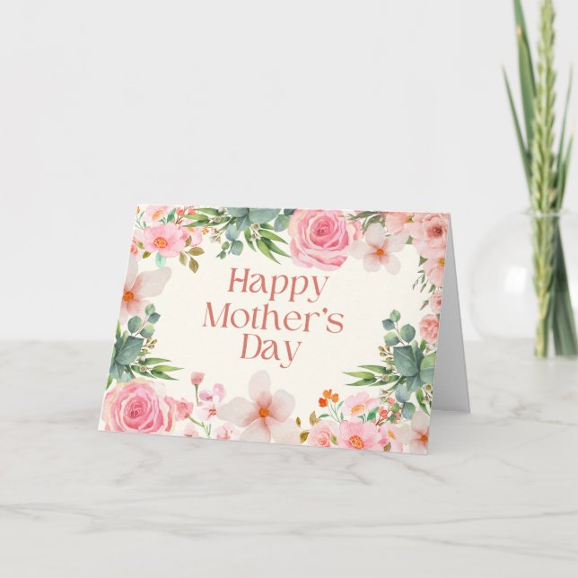Tarjeta Día Feliz de la Madre Flores Acuarela  (Anverso)