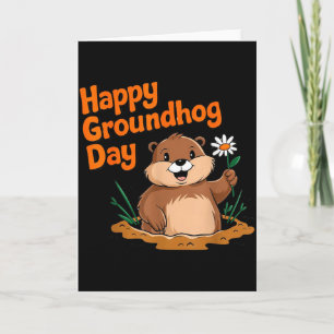 Tarjeta Día Feliz de la Marmota 2025 Familiar Divertido Pa