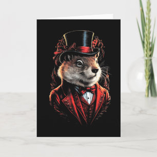 Tarjeta Día Feliz de la Marmota Ardilla en Traje y Sombrer
