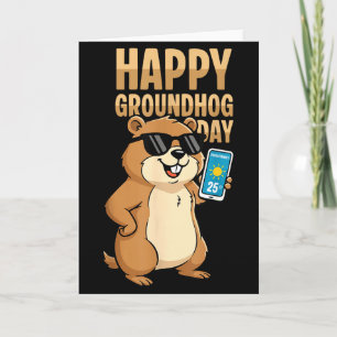 Tarjeta Día Feliz de la Marmota Cute Marmota Fiesta de la 