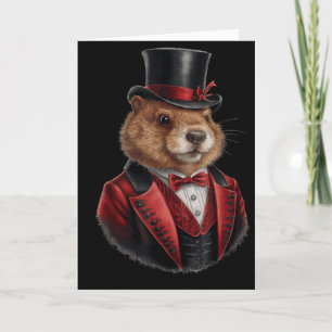 Tarjeta Día Feliz de la Marmota Marmota con Traje y Sombre