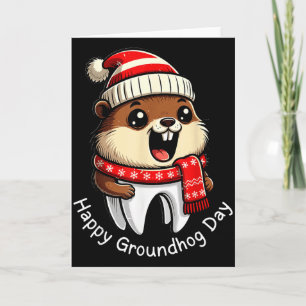 Tarjeta Día Feliz de la Marmota Vibraciones Dentales Linda
