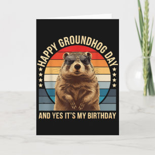 Tarjeta Día Feliz de la Marmota y Sí es mi Cumpleaños Dive