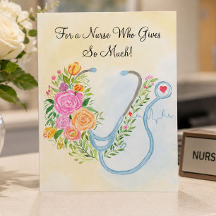 Tarjeta Día Feliz de las Enfermeras Estetoscopio Floral Ag