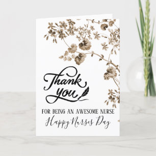 Tarjeta Día Feliz de las Enfermeras Floral Escarlata Vinta
