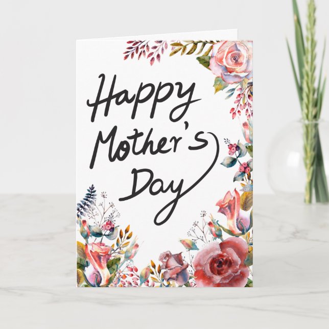 Tarjeta Día Feliz de las Madres acuarela floral elegante 1 (Anverso)