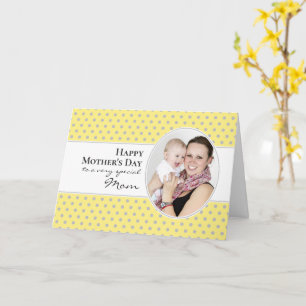 Tarjeta Día Feliz de las Madres Amarillo Gris Lunares Foto