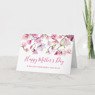 Tarjeta Día Feliz de las Madres con Flor de Magnolia Rosa