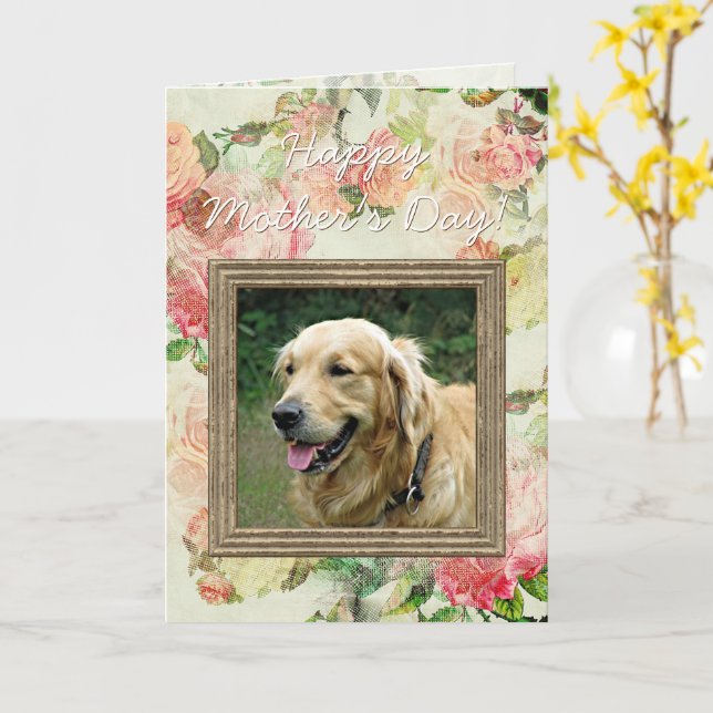 Tarjeta Día feliz de madres o padres con foto de perro (flor amarilla)