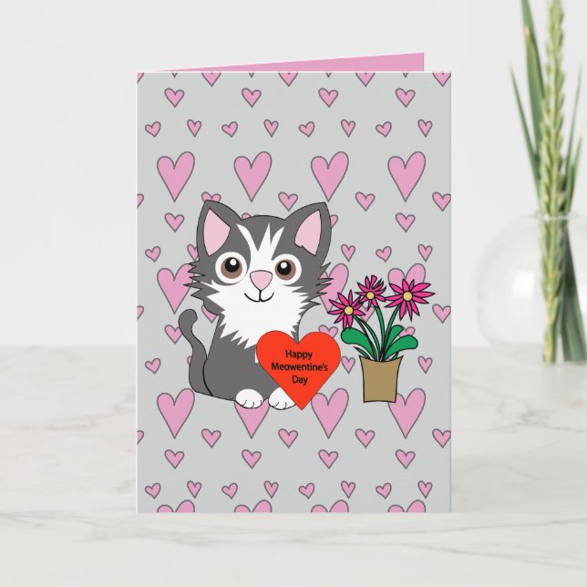 Tarjeta Día Feliz de Meowentines Gato (Anverso)