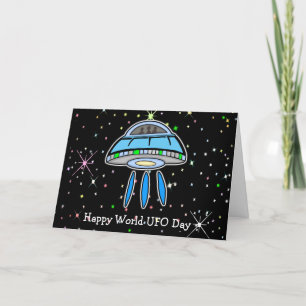 Tarjeta Día Feliz del OVNI Mundial 24 de junio o 2 de juli