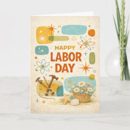 Tarjeta Día Feliz del Trabajo de la Era Atómica Retro
