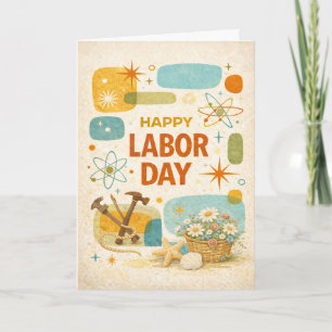 Tarjeta Día Feliz del Trabajo de la Era Atómica Retro
