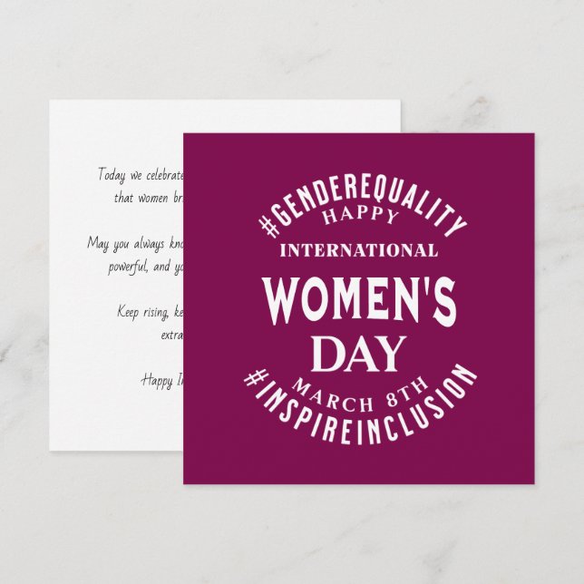 Tarjeta Día Internacional de la Mujer | 8 de marzo Igualda (Anverso / Reverso)