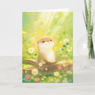 Tarjeta Día Lleno de Flores de Nutria