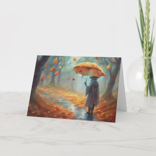 Tarjeta Día lluvioso de otoño en el bosque (Anverso)