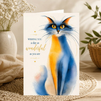 Tarjeta Día Maravilloso Gato Acuarela Inspirador