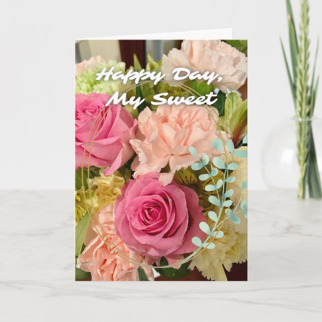 Tarjeta Día más dulce para la dulzura con Rosas (Anverso)