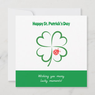 Tarjeta Día minimalista de Sta Patrones, 4 Ladybug, 4 Leaf