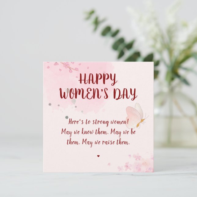 Tarjeta Día Moderno de la Mujer Floral con Acuarela Rosa (Anverso de pie)