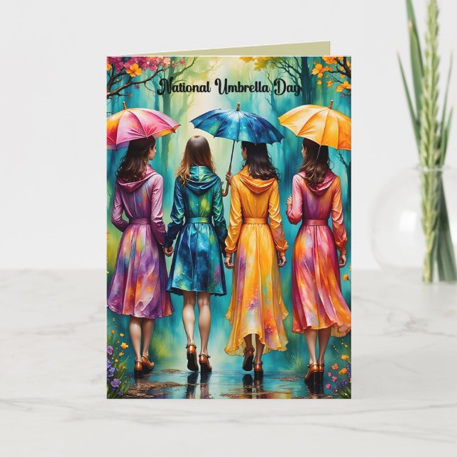 Tarjeta Día Nacional de los Paraguas Cuatro Mujeres (Anverso)