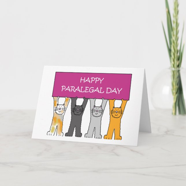 Tarjeta Día Paralegal, Octubre, Cute Personalizados Gatos. (Anverso)