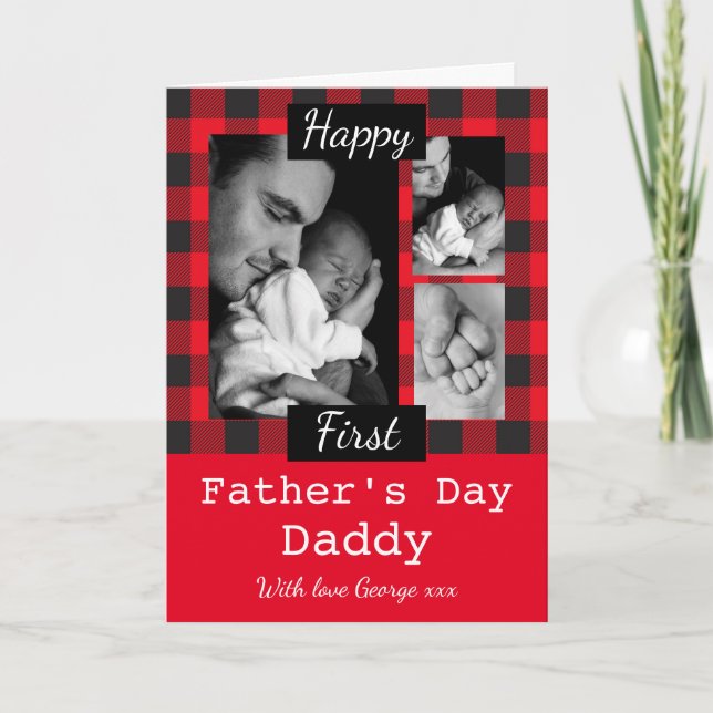 Tarjeta Día personalizado de los primeros padres rojos Lum (Anverso)