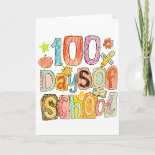 Tarjeta Día Retro 100 De Colegio Crayón Colorido Niños
