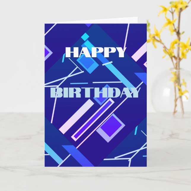 Tarjeta Diagonal púrpura azul claro Resumen Cumpleaños (flor amarilla)